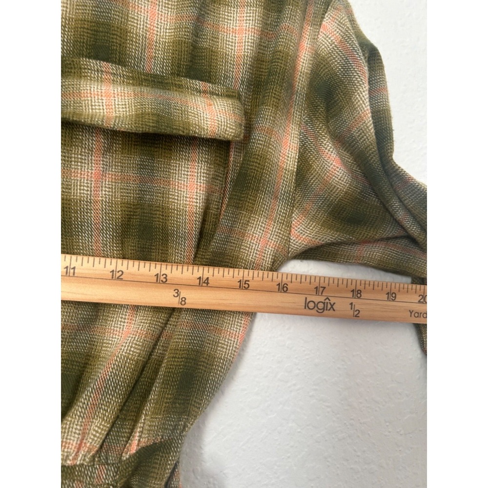 Zara Plaid Shirt Dress Size 13 Green Pink Ecru Tie Waist Detail Button Front - Picture 10 of 13